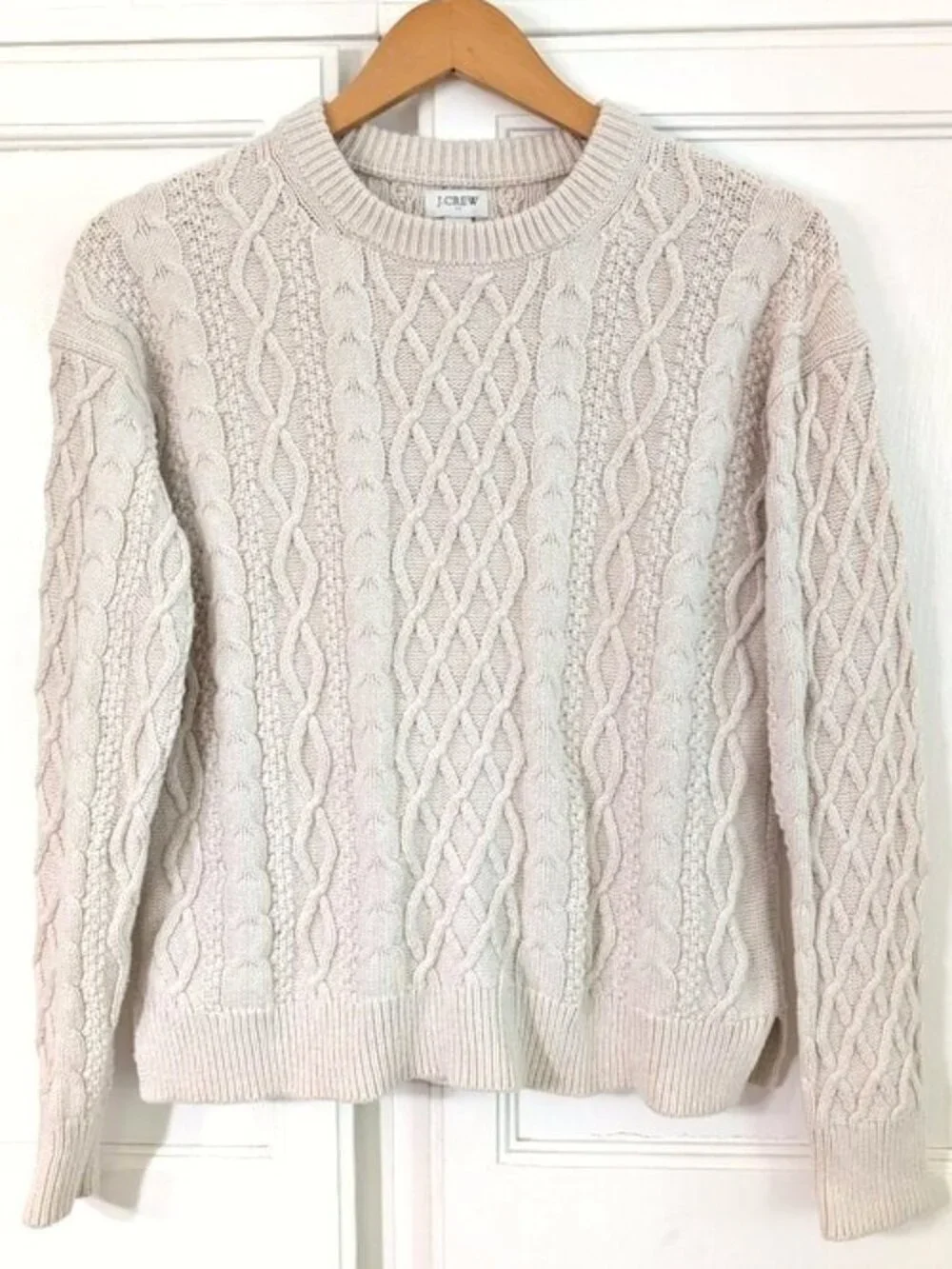 J. Crew 100% Cotton Cable-Knit Crewneck Sweater Ivory Size S
